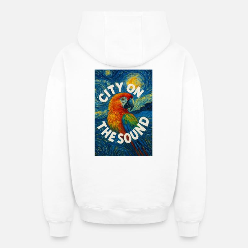Vibrant_Macaw_Amidst_Swirling_Post-Impressionis - Sweat à capuche unisexe zippé oversize épais SPREAD - blanc