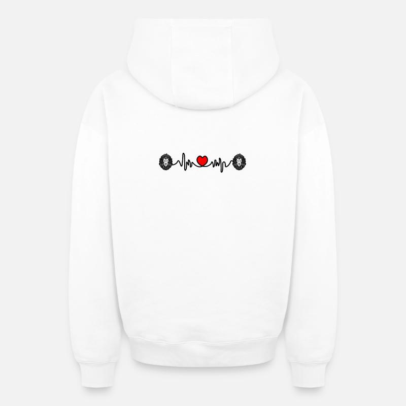 Fréquence cardiaque cardio Lion Lioness - Sweat à capuche unisexe zippé oversize épais SPREAD - blanc