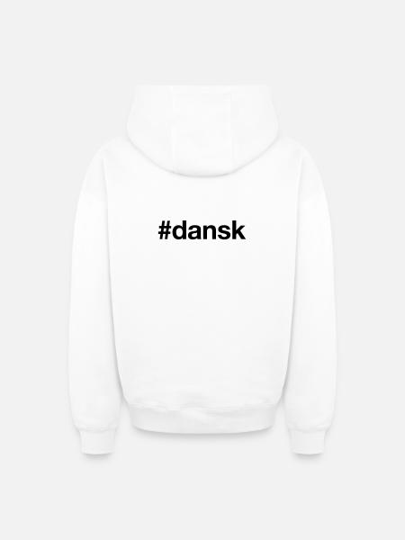 DANSK Dansk Hashtag Danmark - Unisex oversize hættetrøje med lynlås i kraftig kvalitet - hvid