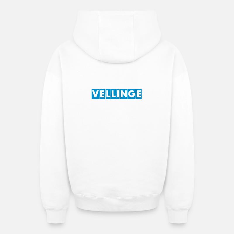 Vellinge – Conception de texte bleu - Sweat à capuche unisexe zippé oversize épais SPREAD - blanc