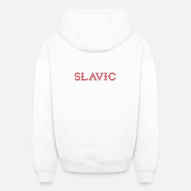 SLAVE Folk Slawisch - Sweat à capuche unisexe zippé oversize épais SPREAD - blanc