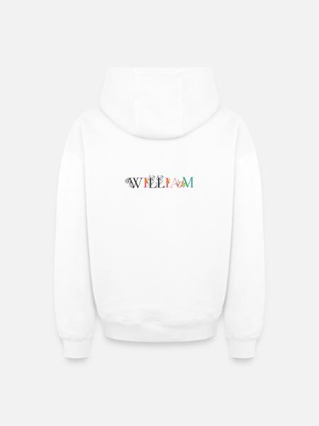 WILLIAM Name Art With Flowers Embroidered - Oversized Heavyweight Unisex Zip Hoodie - white