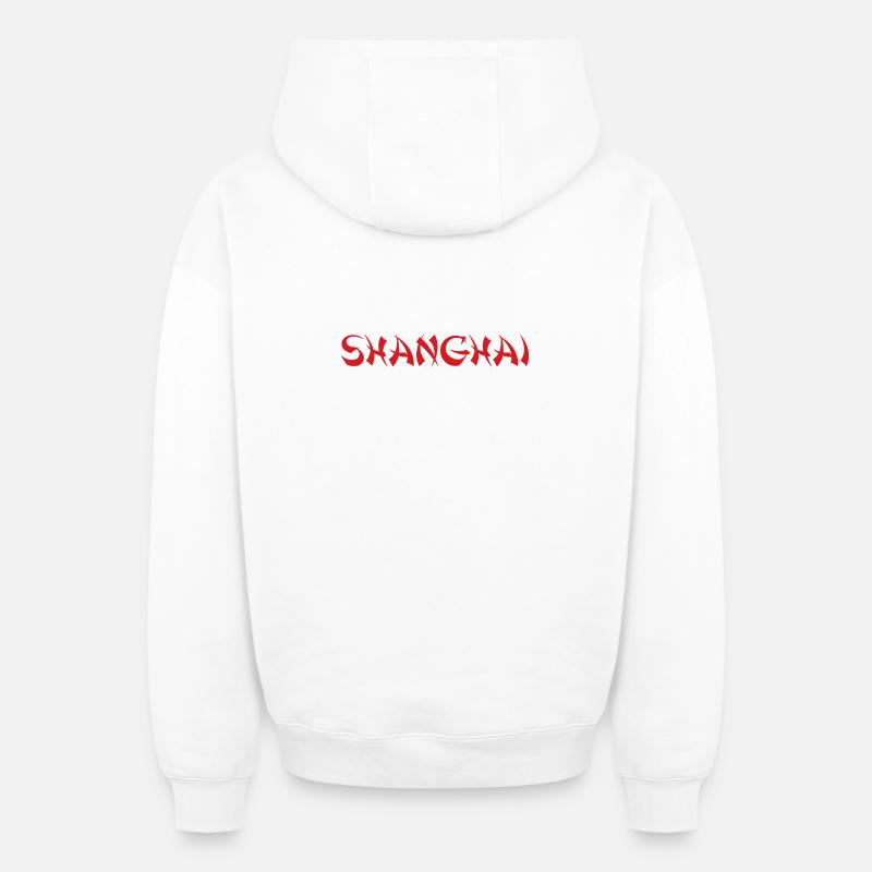 SHANGHAI - Sweat à capuche unisexe zippé oversize épais SPREAD - blanc
