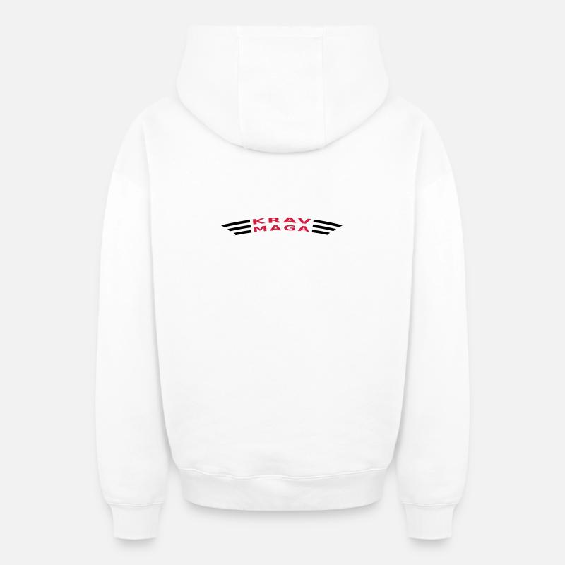 KRAVMAGA courbée - Sweat à capuche unisexe zippé oversize épais SPREAD - blanc