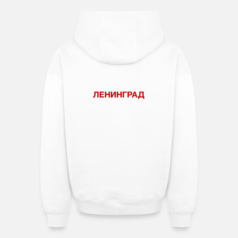 LENINGRAD, Russie cyrillique - Sweat à capuche unisexe zippé oversize épais SPREAD - blanc
