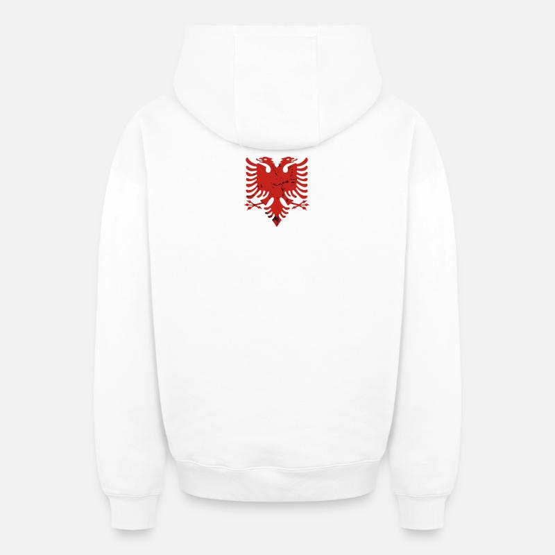 Aigle albanais « Drapeau albanais » - Sweat à capuche unisexe zippé oversize épais SPREAD - blanc