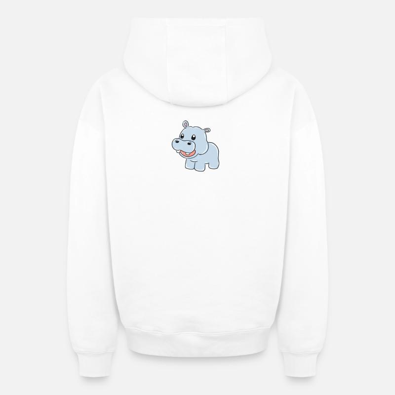 hippopotame - Sweat à capuche unisexe zippé oversize épais SPREAD - blanc