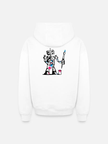 A robot with a paintbrush - Oversized Heavyweight Unisex Zip Hoodie - white