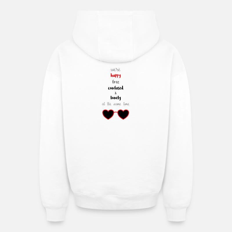 Heureux Libre Confus & Solitaire - Sweat à capuche unisexe zippé oversize épais SPREAD - blanc