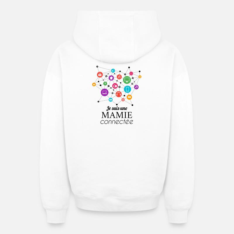 Mamie connectée au réseau - Sweat à capuche unisexe zippé oversize épais SPREAD - blanc