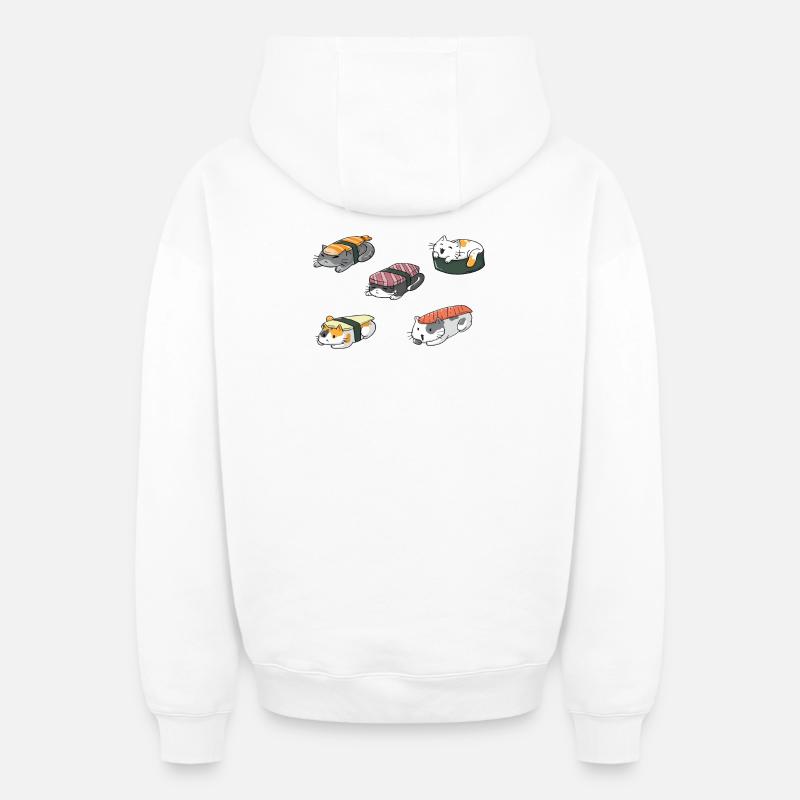 Chat sushi - Sweat à capuche unisexe zippé oversize épais SPREAD - blanc