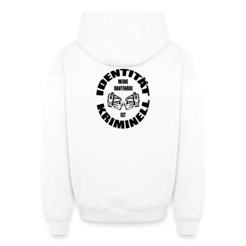 Identität ist keine Hautfarbe Satire Design - Oversized Heavyweight Unisex Zip Hoodie - Weiß - Hinten - AI Model Male 178 light (178cm)