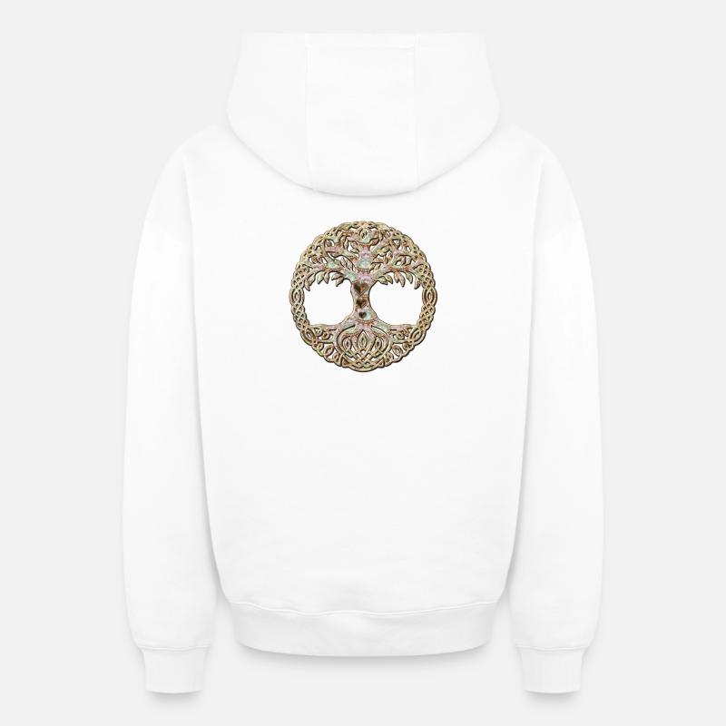 Arbre celtique élégant - Sweat à capuche unisexe zippé oversize épais SPREAD - blanc
