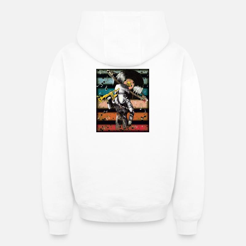 Astronaute Musique Vinyle Art - Sweat à capuche unisexe zippé oversize épais SPREAD - blanc