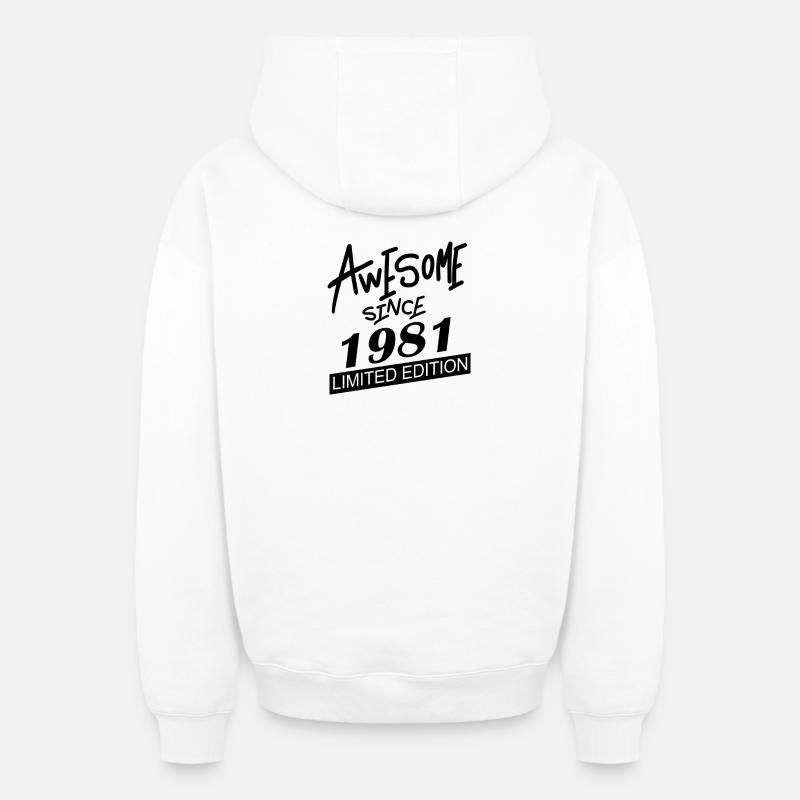 1981 - Né en 1981 - Sweat à capuche unisexe zippé oversize épais SPREAD - blanc