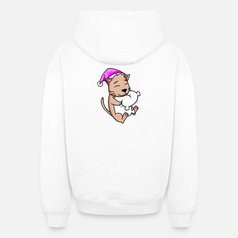 Chat avec oreiller - Sweat à capuche unisexe zippé oversize épais SPREAD - blanc