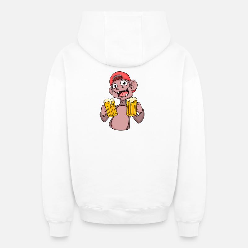 Affe mit Biergläser - Oversized Heavyweight Unisex Zip Hoodie - Weiß