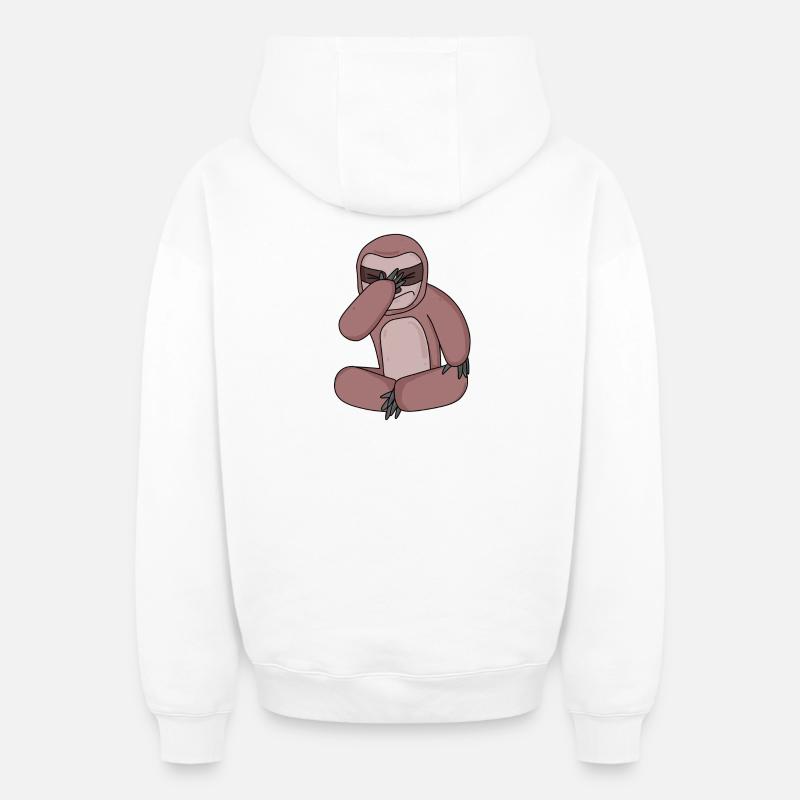 Paresseux drôle - Sweat à capuche unisexe zippé oversize épais SPREAD - blanc