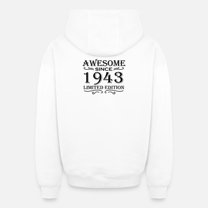 1943 - Né en 1943 - Sweat à capuche unisexe zippé oversize épais SPREAD - blanc