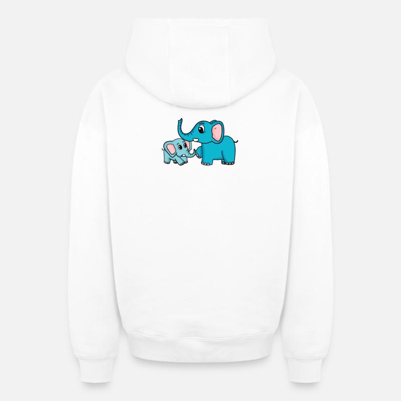 Eléphant avec bébé éléphant - Sweat à capuche unisexe zippé oversize épais SPREAD - blanc