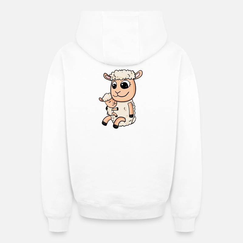 Moutons avec bébé moutons - Sweat à capuche unisexe zippé oversize épais SPREAD - blanc