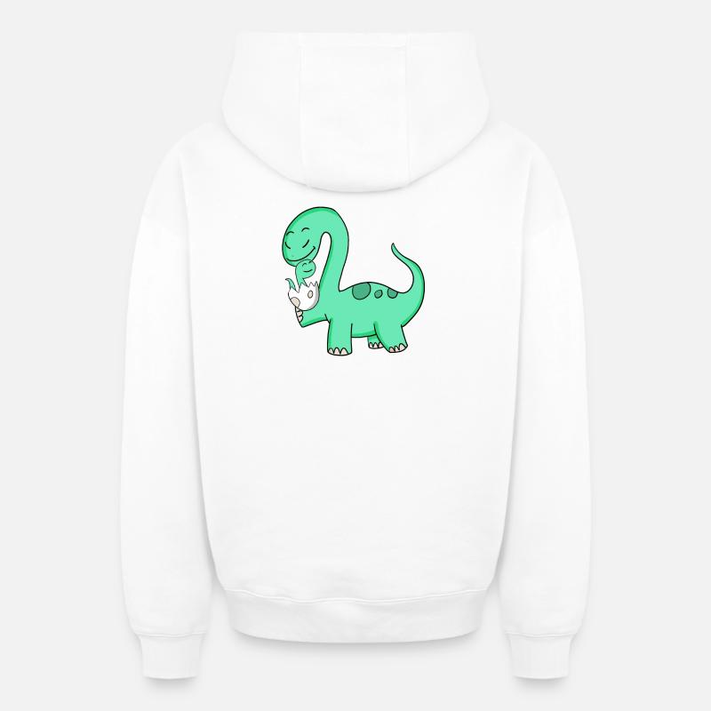 Dinosaure avec bébé dinosaure - Sweat à capuche unisexe zippé oversize épais SPREAD - blanc