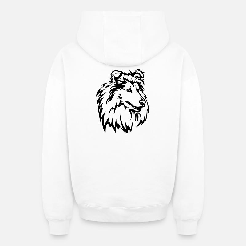 Tête de Collie - Sweat à capuche unisexe zippé oversize épais SPREAD - blanc