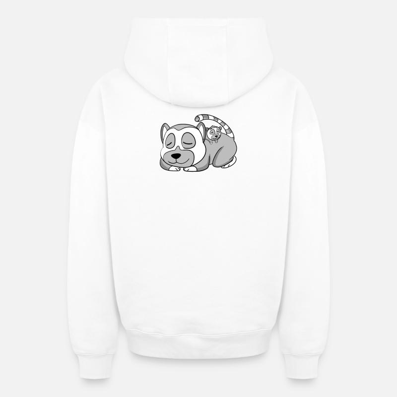 Lémurien avec bébé lémurien - Famille - Sweat à capuche unisexe zippé oversize épais SPREAD - blanc