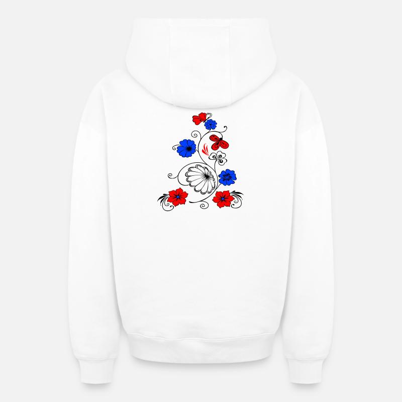 Fleur vigne avec papillon - Sweat à capuche unisexe zippé oversize épais SPREAD - blanc