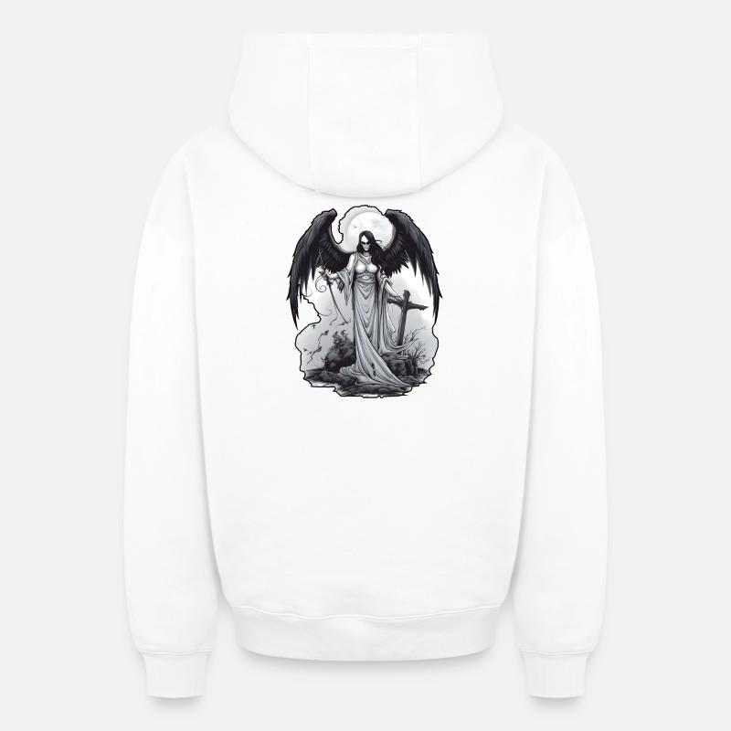 Ange noir - Sweat à capuche unisexe zippé oversize épais SPREAD - blanc