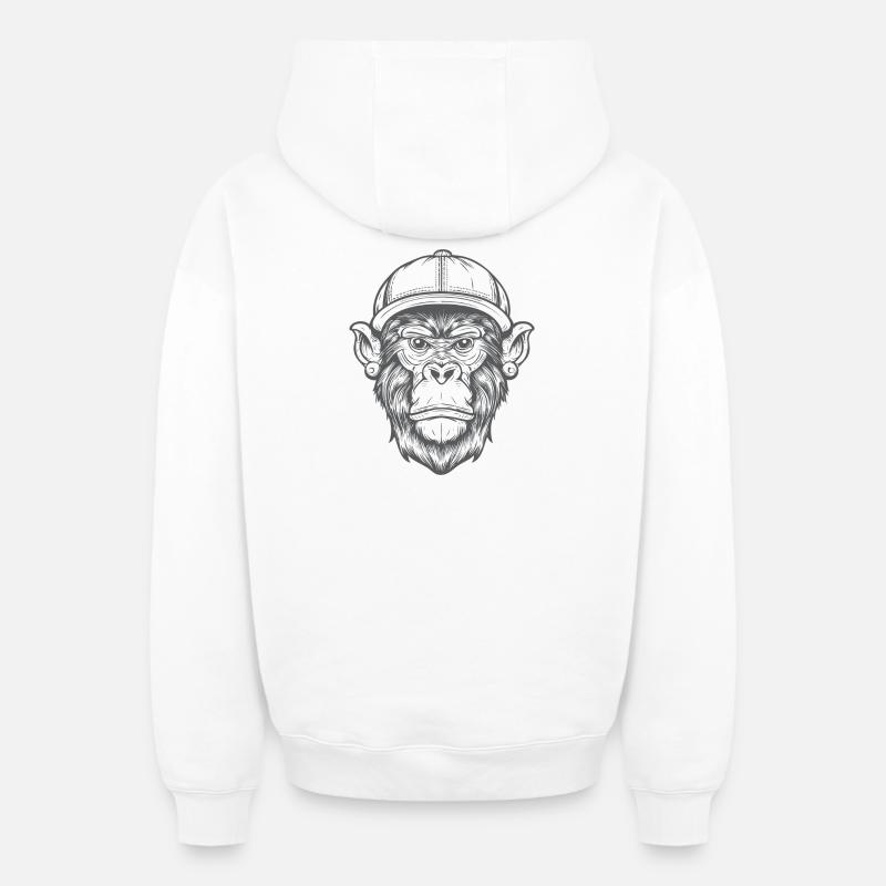 Singe Funky - Sweat à capuche unisexe zippé oversize épais SPREAD - blanc