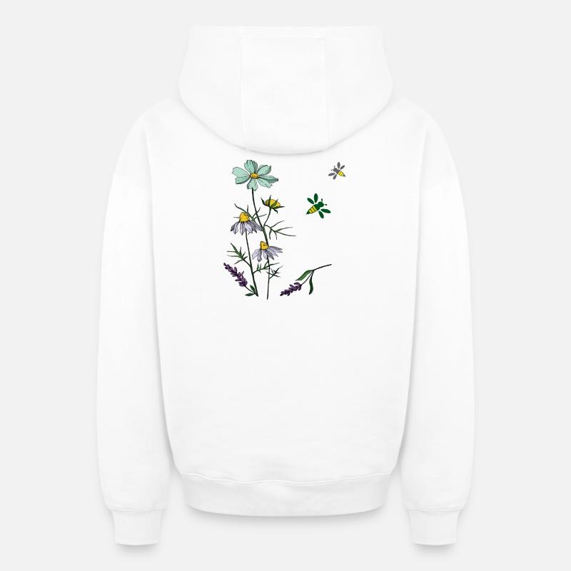 Herbes, camomille, abeilles - Sweat à capuche unisexe zippé oversize épais SPREAD - blanc