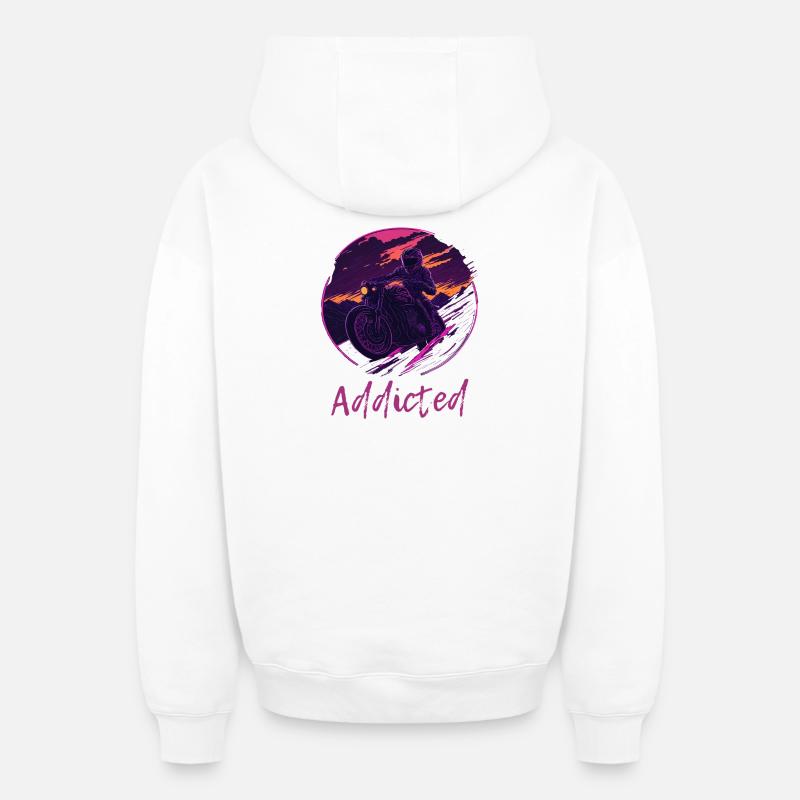 Synthwave Moto Accro - Sweat à capuche unisexe zippé oversize épais SPREAD - blanc