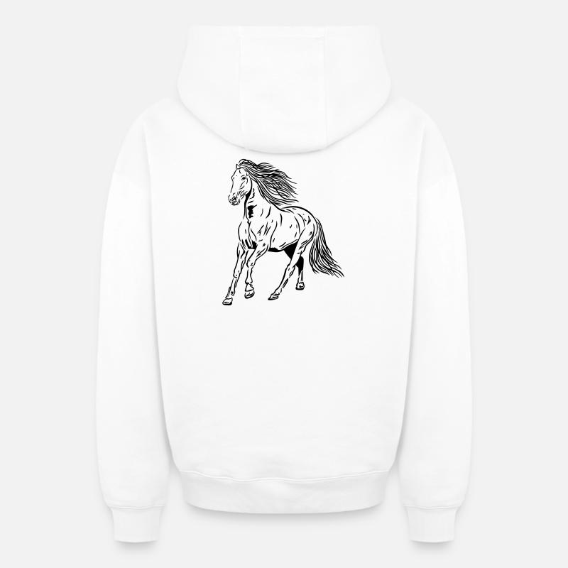 Étalon Cheval - Sweat à capuche unisexe zippé oversize épais SPREAD - blanc