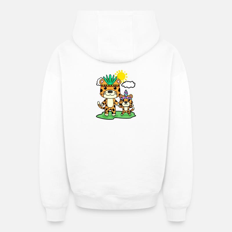 Famille Leopard - Léopard avec bébé - Sweat à capuche unisexe zippé oversize épais SPREAD - blanc