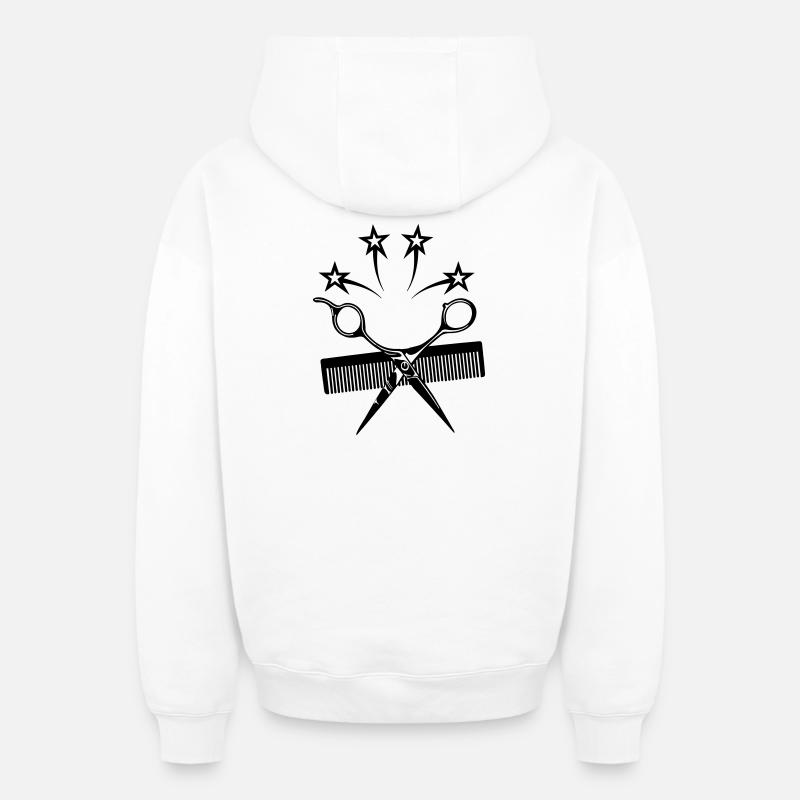 Star ciseaux peigne coiffeur - Sweat à capuche unisexe zippé oversize épais SPREAD - blanc