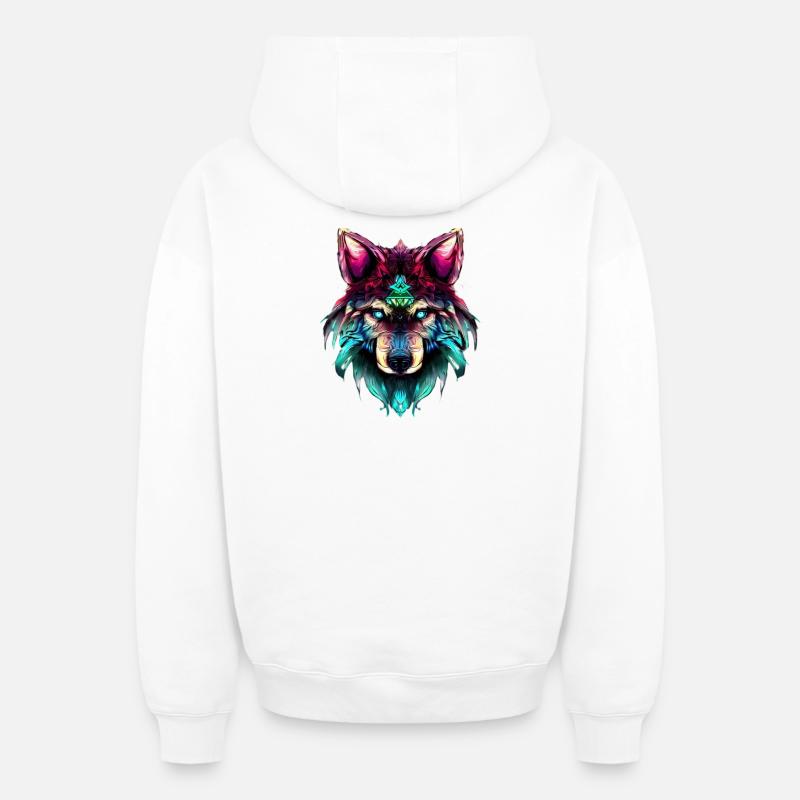 Mystischer Wolf Synthwave Wolfskopf - Oversized Heavyweight Unisex Zip Hoodie - Weiß