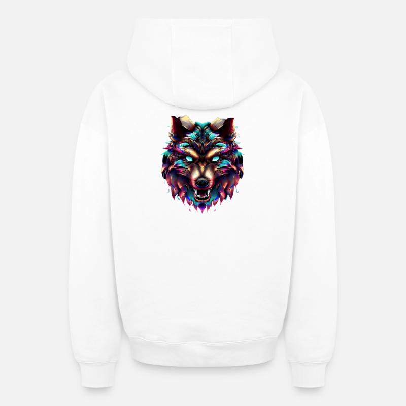Wolf’s Head Synthwave Wolf - Sweat à capuche unisexe zippé oversize épais SPREAD - blanc
