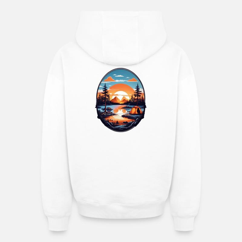 Temps de camping - Sweat à capuche unisexe zippé oversize épais SPREAD - blanc