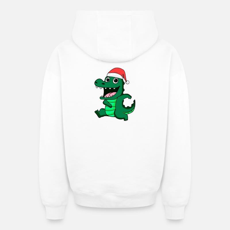 Crocodile Noël - Sweat à capuche unisexe zippé oversize épais SPREAD - blanc