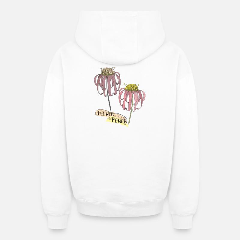 Échinacée, échinacée - Sweat à capuche unisexe zippé oversize épais SPREAD - blanc