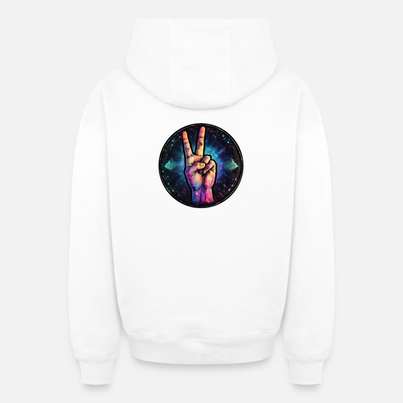 Kosmische Friedensgeste - Oversized Heavyweight Unisex Zip Hoodie - Weiß
