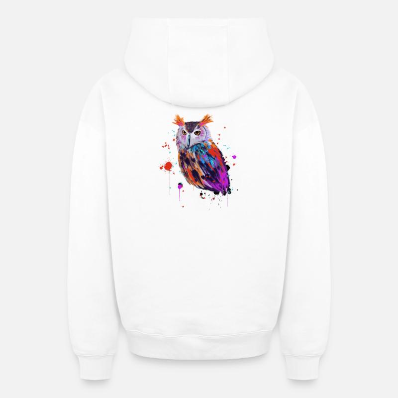 Hibou aquarelle - Sweat à capuche unisexe zippé oversize épais SPREAD - blanc