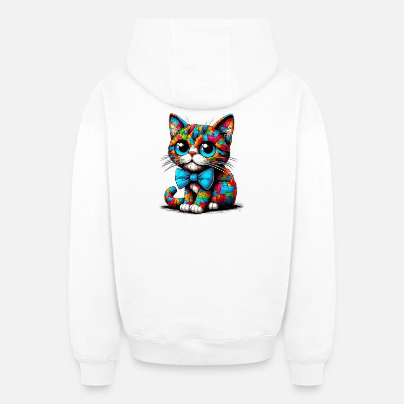 Chat avec noeud papillon - Sweat à capuche unisexe zippé oversize épais SPREAD - blanc