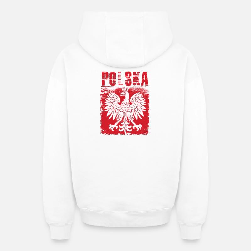 Pologne - Sweat à capuche unisexe zippé oversize épais SPREAD - blanc