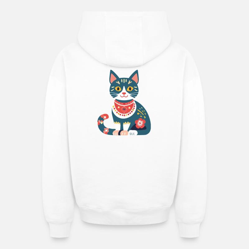 chaton folklorique mignon - Sweat à capuche unisexe zippé oversize épais SPREAD - blanc