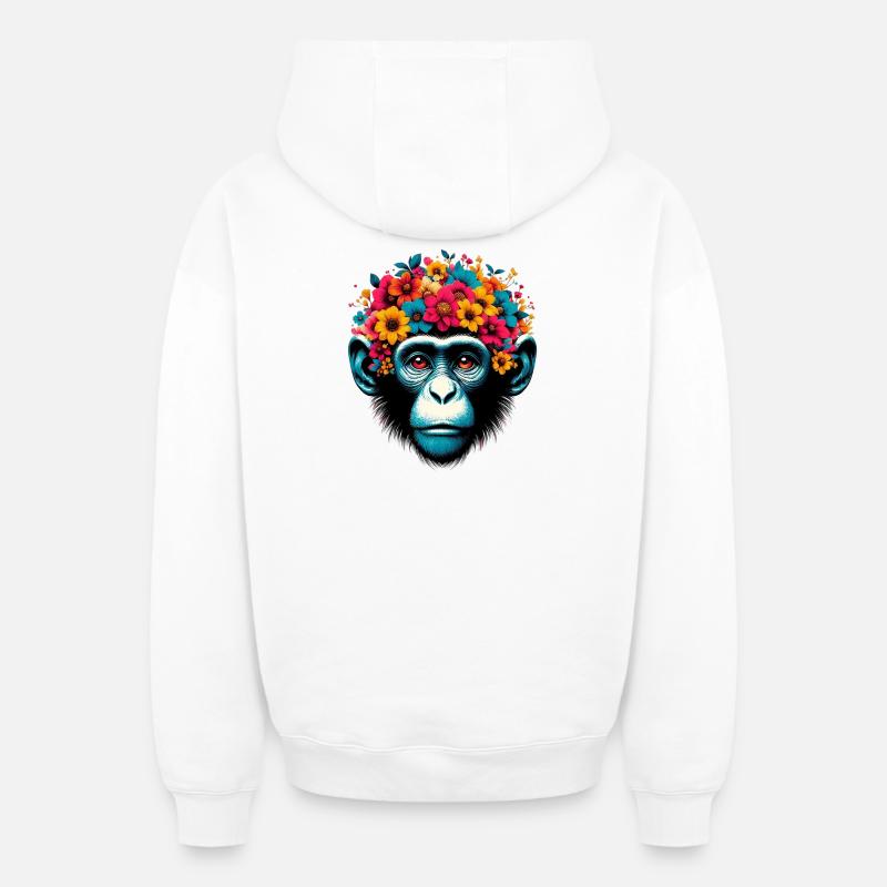 Singe - Sweat à capuche unisexe zippé oversize épais SPREAD - blanc