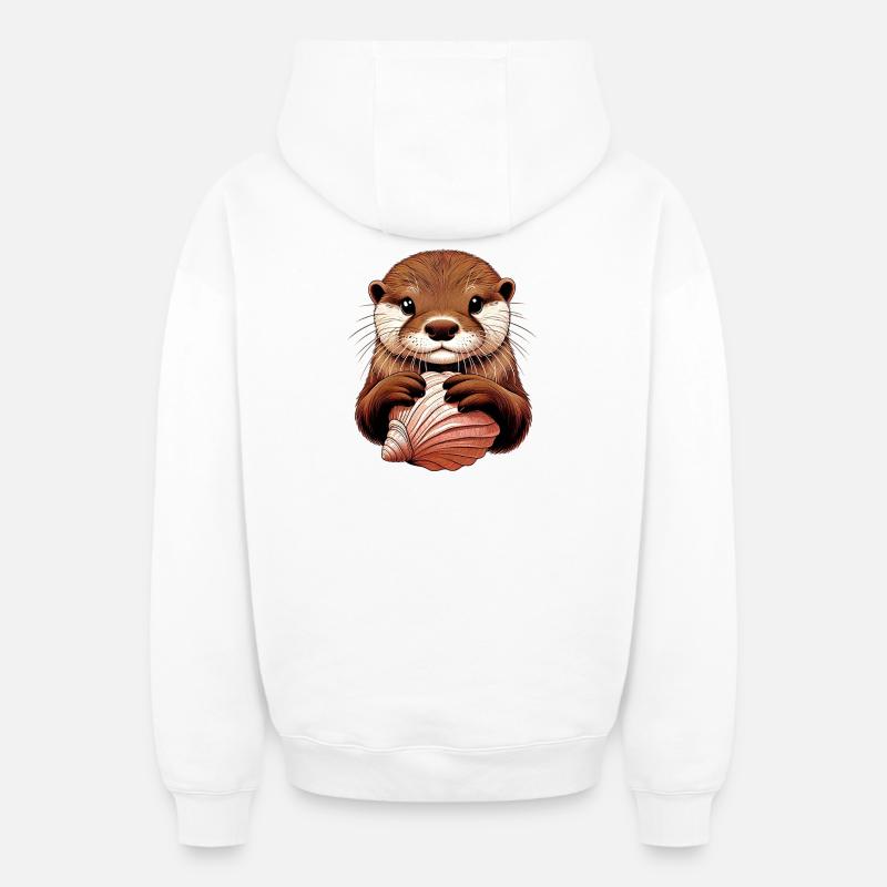 Loutre - Sweat à capuche unisexe zippé oversize épais SPREAD - blanc