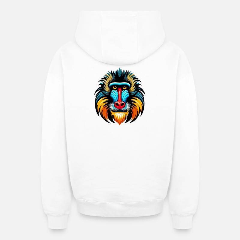 Singe mandrill - Sweat à capuche unisexe zippé oversize épais SPREAD - blanc