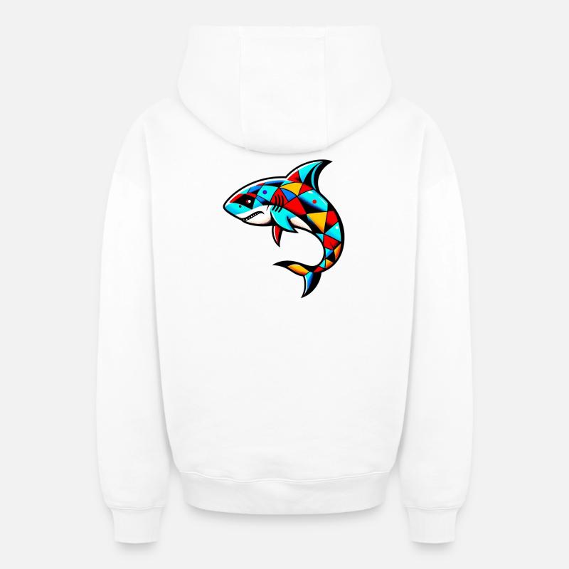 Requin arlequin - Sweat à capuche unisexe zippé oversize épais SPREAD - blanc